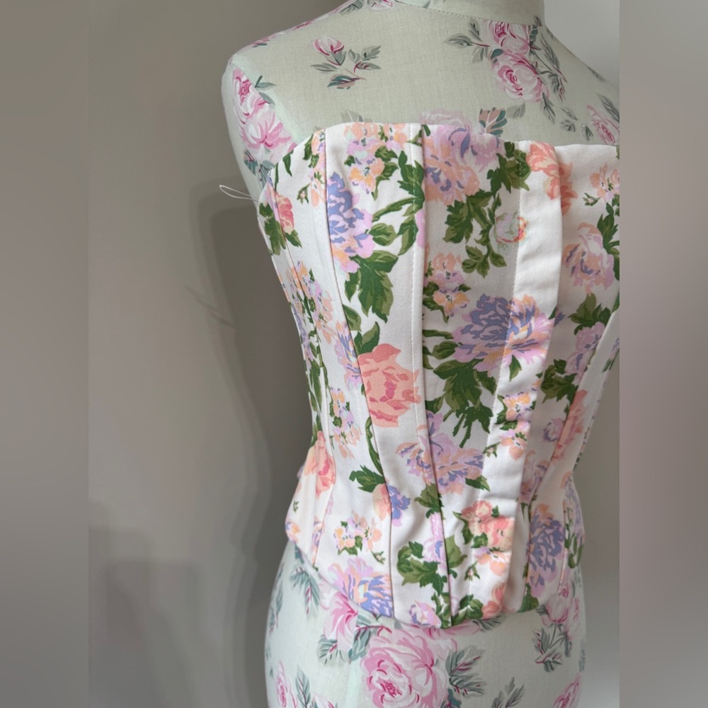 Zara Floral Strapless Corset Top in Pink with Green Accents - Picture 2 of 16